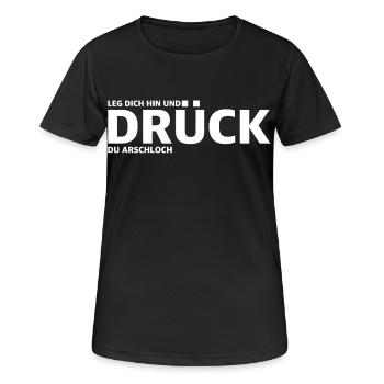 Bankdrücken – Leg dich hin und drück, du Arschloch - Frauen T-Shirt atmungsaktiv - Schwarz - Vorne - AI Model Female 172 light (172cm)