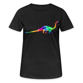 Dinosaure coloré à long cou fait de polygones - T-shirt respirant Femme - noir - Devant - AI Model Female 172 light (172cm)
