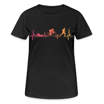 Triathlon Sunset Heartbeat Triathlet - Frauen T-Shirt atmungsaktiv - Schwarz - Vorne - AI Model Female 172 light (172cm)