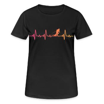Skifahren Sonnenuntergangs-Herzschlag-Skifahren - Frauen T-Shirt atmungsaktiv - Schwarz - Vorne - AI Model Female 172 light (172cm)