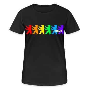 Berliner Bären / Regenbogenfarben - Frauen T-Shirt atmungsaktiv - Schwarz - Vorne - AI Model Female 172 light (172cm)