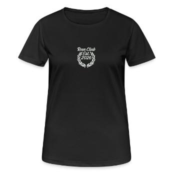 Retro Run Club 2026 T-Shirt - Frauen T-Shirt atmungsaktiv - Schwarz - Vorne - AI Model Female 172 light (172cm)