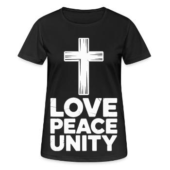 Liebe Frieden Einheit Kreuz Spiritualität - Frauen T-Shirt atmungsaktiv - Schwarz - Vorne - AI Model Female 172 light (172cm)