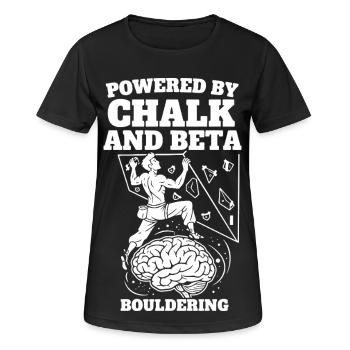 Angetrieben von Chalk und Beta Bouldering Climb - Frauen T-Shirt atmungsaktiv - Schwarz - Vorne - AI Model Female 172 light (172cm)