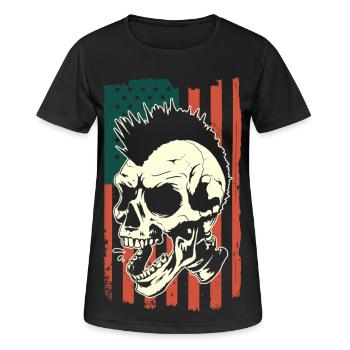 Punk Schädel auf US-Flagge - Frauen T-Shirt atmungsaktiv - Schwarz - Vorne - AI Model Female 172 light (172cm)