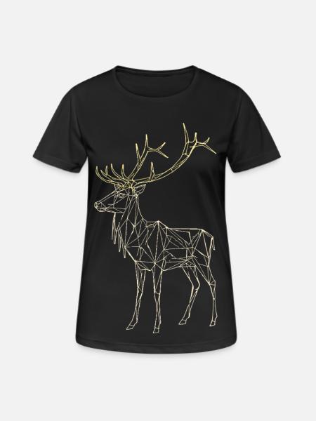 Polygon Hirsch - Geometrischer Winter - Frauen T-Shirt atmungsaktiv - Schwarz