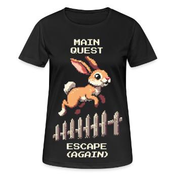 Quête principale Évasion | Blague d’évasion de lapin - T-shirt respirant Femme - noir - Devant - AI Model Female 172 light (172cm)