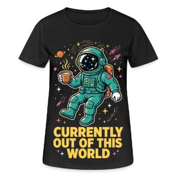 Astronaut mit Kaffee im Weltall - Frauen T-Shirt atmungsaktiv - Schwarz - Vorne - AI Model Female 172 light (172cm)