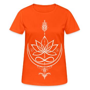 Lotus Lotusblume Yoga Pfeil - Frauen T-Shirt atmungsaktiv - Neonorange - Vorne - AI Model Female 172 dark (172cm)
