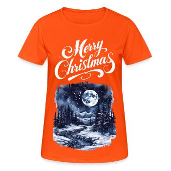 Merry Christmas Forest Landscape Moon Firs - Women's Breathable T-Shirt - neon orange - Front - AI Model Female 172 dark (172cm)