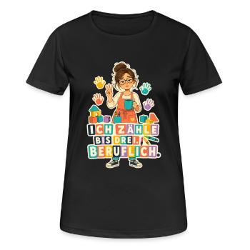 Ich zähle bis drei Beruflich – Erzieherin - Frauen T-Shirt atmungsaktiv - Schwarz - Vorne - AI Model Female 172 light (172cm)