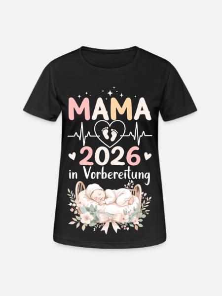 Mama 2026 Schwangerschaft - Frauen T-Shirt atmungsaktiv - Schwarz