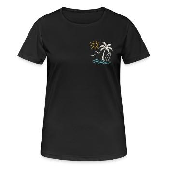 Surf de plage d’été – Palmier, vagues et soleil - T-shirt respirant Femme - noir - Devant - AI Model Female 172 light (172cm)