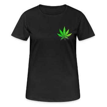 Cannabis weed Cannabisblatt stoned stoner kiffer - Frauen T-Shirt atmungsaktiv - Schwarz - Vorne - AI Model Female 172 light (172cm)