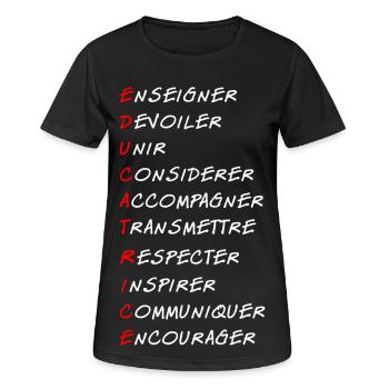 Éducatrice - T-shirt respirant Femme - noir - Devant - AI Model Female 172 light (172cm)