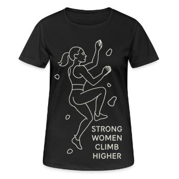 Strong Women Climb Higher – Female Climber Line Art - Women's Breathable T-Shirt - black - Front - AI Model Female 172 light (172cm)