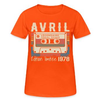 April 1978 - Frauen T-Shirt atmungsaktiv - Neonorange - Vorne - AI Model Female 172 dark (172cm)