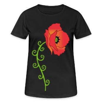 Poppy flower and spiral leaves - Women's Breathable T-Shirt - black - Front - AI Model Female 172 light (172cm)