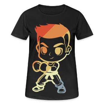 Kickboxer garçon dessin animé - T-shirt respirant Femme - noir - Devant - AI Model Female 172 light (172cm)