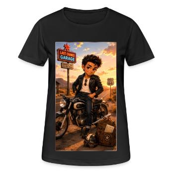 Steven Biker Motorcycle Road 66 Vintage – Kek-Ina - Frauen T-Shirt atmungsaktiv - Schwarz - Vorne - AI Model Female 172 light (172cm)