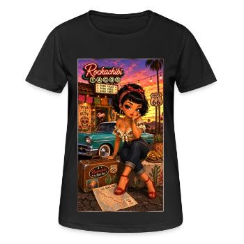 Penelope Pinup Road 66 Vintage 50er - Chibi Kek-In - Frauen T-Shirt atmungsaktiv - Schwarz - Vorne - AI Model Female 172 light (172cm)