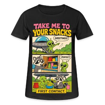 Alien first contact with snacks - Women's Breathable T-Shirt - black - Front - AI Model Female 172 light (172cm)