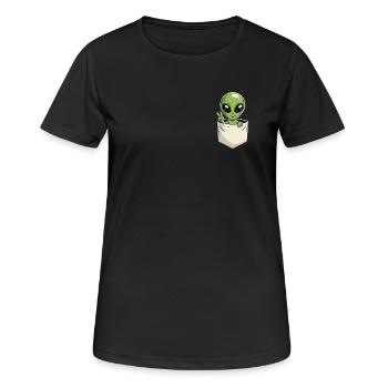 Alien in der Tasche Peace Science Fiction - Frauen T-Shirt atmungsaktiv - Schwarz - Vorne - AI Model Female 172 light (172cm)