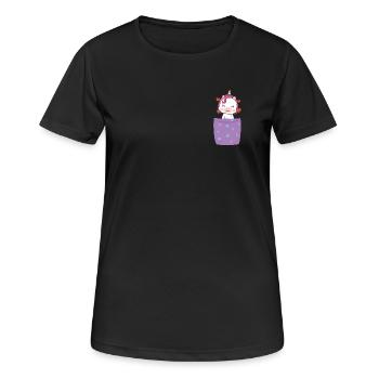 Licorne dans la poche de poitrine - T-shirt respirant Femme - noir - Devant - AI Model Female 172 light (172cm)