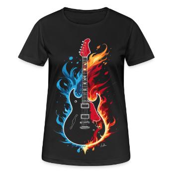Guitare enflammée bleu orange rouge - T-shirt respirant Femme - noir - Devant - AI Model Female 172 light (172cm)