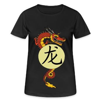 Chinesischer Roter Drache - Frauen T-Shirt atmungsaktiv - Schwarz - Vorne - AI Model Female 172 light (172cm)