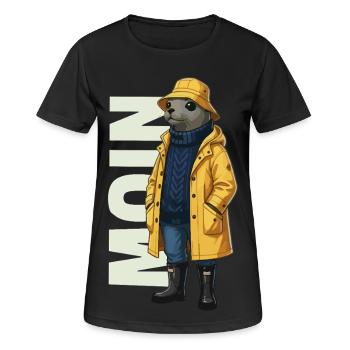 Seal Moin – Conception d’imperméable - T-shirt respirant Femme - noir - Devant - AI Model Female 172 light (172cm)