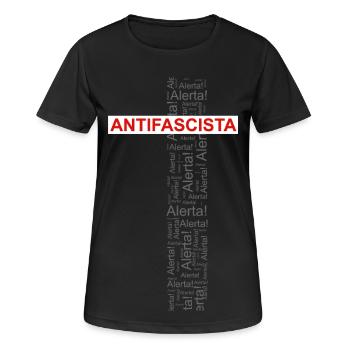 Alerte! Antifasciste ! - Art des mots rouge/gris - T-shirt respirant Femme - noir - Devant - AI Model Female 172 light (172cm)