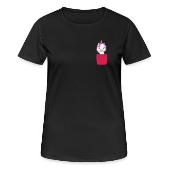 Licorne dans la poche de poitrine - T-shirt respirant Femme - noir - Devant - AI Model Female 172 light (172cm)