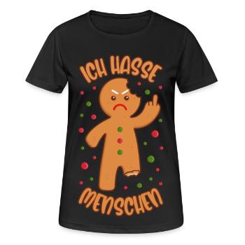 Lebkuchenmann Ich hasse Menschen Lustige Sprüche - Frauen T-Shirt atmungsaktiv - Schwarz - Vorne - AI Model Female 172 light (172cm)