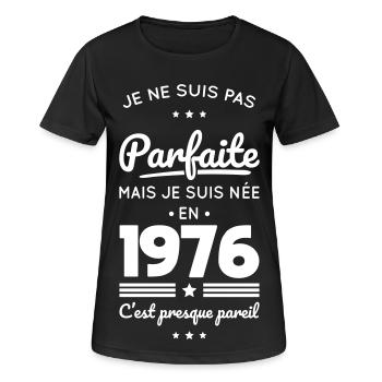 Born in 1976 – Not perfect but almost - Women's Breathable T-Shirt - black - Front - AI Model Female 172 light (172cm)