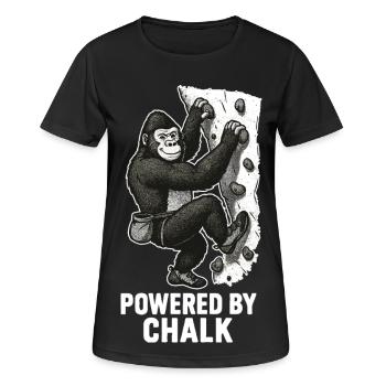 Gorilla Bouldering – Powered by Chalk Saying - Women's Breathable T-Shirt - black - Front - AI Model Female 172 light (172cm)