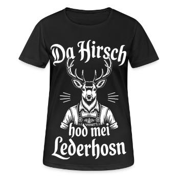 Lederhosen Deer Traditional Costumes Bavaria Folk Festival Funny - Women's Breathable T-Shirt - black - Front - AI Model Female 172 light (172cm)