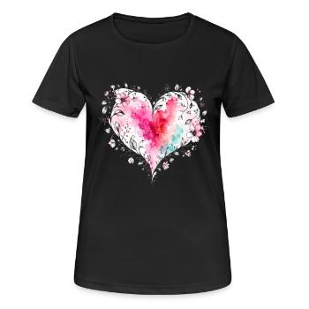 Florales Aquarell-Herz - Frauen T-Shirt atmungsaktiv - Schwarz - Vorne - AI Model Female 172 light (172cm)