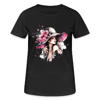 Fashion-Frau mit Blumenhut - Frauen T-Shirt atmungsaktiv - Schwarz - Vorne - AI Model Female 172 light (172cm)