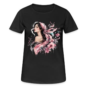 Elegante Frau mit floralen Akzenten - Frauen T-Shirt atmungsaktiv - Schwarz - Vorne - AI Model Female 172 light (172cm)