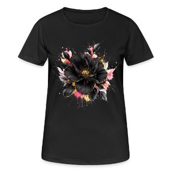 Schwarze Blüte mit Goldakzenten - Frauen T-Shirt atmungsaktiv - Schwarz - Vorne - AI Model Female 172 light (172cm)