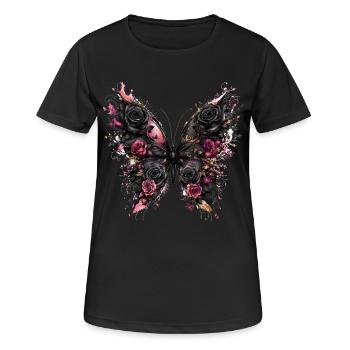 Black butterfly with rose wings - Women's Breathable T-Shirt - black - Front - AI Model Female 172 light (172cm)