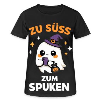 Zu süß zum Spuken – Kawaii-Geist mit Hexenhut - Frauen T-Shirt atmungsaktiv - Schwarz - Vorne - AI Model Female 172 light (172cm)