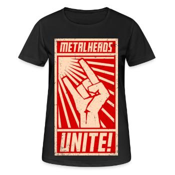 Metalheads, Unite! | Propaganda-Plakat-Stil - Frauen T-Shirt atmungsaktiv - Schwarz - Vorne - AI Model Female 172 light (172cm)