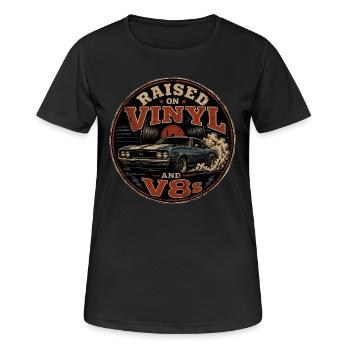 Vinyle et Moteurs V8 : Design Vintage Auto - T-shirt respirant Femme - noir - Devant - AI Model Female 172 light (172cm)