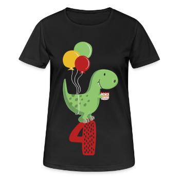 Quatrième anniversaire Boy T Rex Dinosaur - T-shirt respirant Femme - noir - Devant - AI Model Female 172 light (172cm)