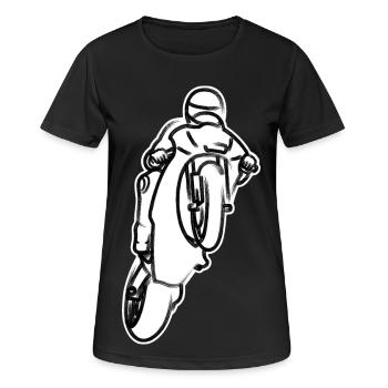 Wheelie extrem mit Motorrad beim Rennen - S/W - Frauen T-Shirt atmungsaktiv - Schwarz - Vorne - AI Model Female 172 light (172cm)