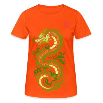 Dragon japon vert, style estampe japonaise kanji - T-shirt respirant Femme - orange néon - Devant - AI Model Female 172 dark (172cm)