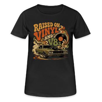 Vinyle et Moteurs V8 : Design Vintage Auto - T-shirt respirant Femme - noir - Devant - AI Model Female 172 light (172cm)