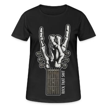 Rock That Shit – Chemise guitare à main squelette - T-shirt respirant Femme - noir - Devant - AI Model Female 172 light (172cm)